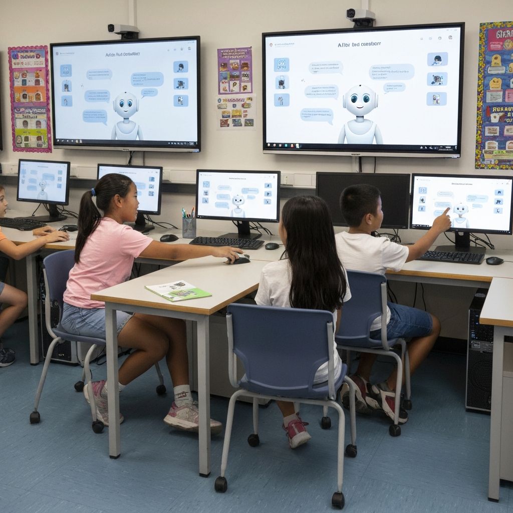 Kids learning about artificial intelligence and ethical AI use at CodeKids Hicksville